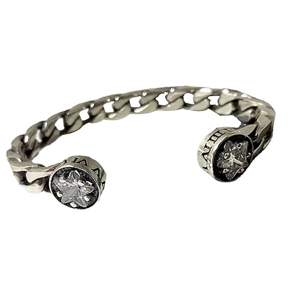 Vintage Sterling Silver Star Zircon Bangle Cuff Chain Link Design Bracelet - Picture 6 of 11